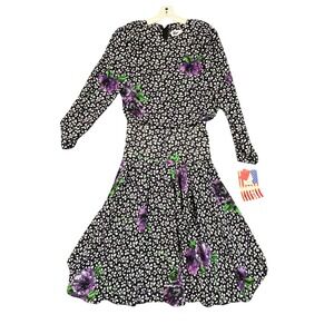 Kono New York Vintage Floral Dress Size 7/8 Long Sleeve‎ Made in USA